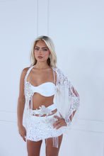 Load image into Gallery viewer, The BLOOME Dress with Sleeve - Sequin, Diamond Embellishments and Beaded Tassles (White/Silver)