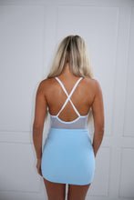 Load image into Gallery viewer, The SWEET LOVE Bodysuit and Skirt - Baby Blue with White Feathers and Silver Embellishments